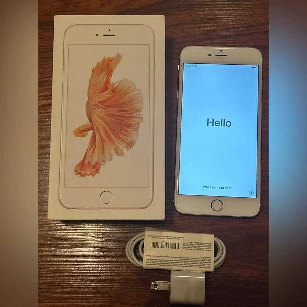 Unlocked Apple iPhone 6S Plus Original Box, Charger Cord,Plug 16 GB Rose Gold
